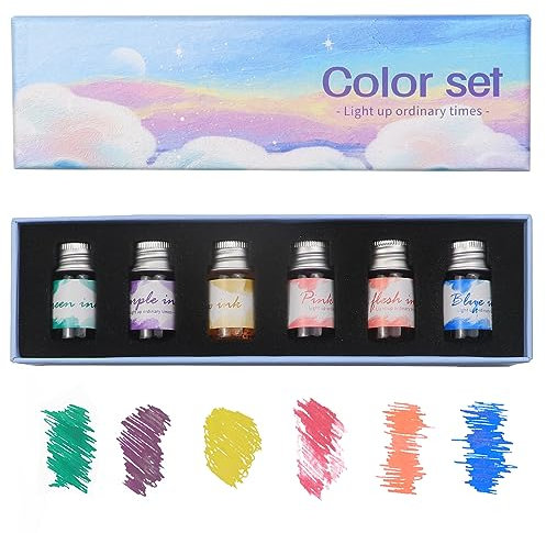 AOKUY Drawing Inks,Calligraphy Inks, 6Colorful Dip Pen Ink Set for Writing, Drawing, Great for Gift Giving.