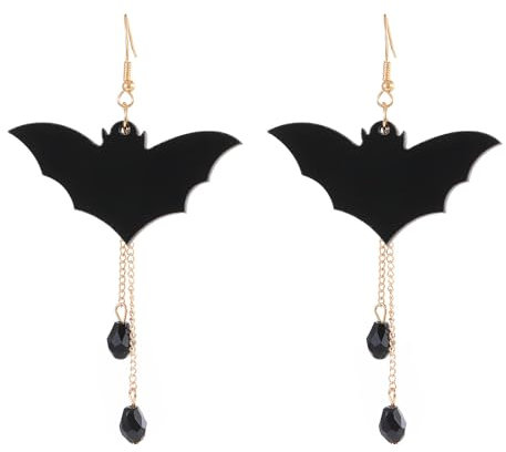 Wedity Halloween Flügel Ohrringe - Lustige Kürbis, Fledermaus, Spinne, Mond, Gothic Schädel Skelett Tropfen Schmuck für Frauen Mädchen (Schwarze Fledermaus)