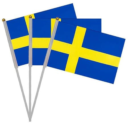 20 Piezas de Banderas de manivela de Suecia para el día Nacional, Suecia Mini Bandera portátil, Bandera Suecia, Pequeña Bandera Suecia, Mini Bandera Suecia