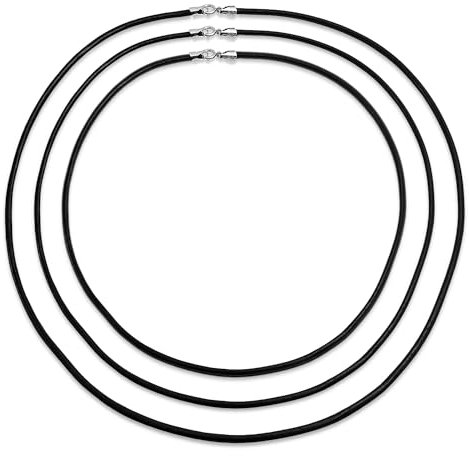 Set of 3 Genuine Smooth Black Leather Cord Necklace For Men For Women Teen .925 Sterling Silver Clasp 16 20 24 Inch