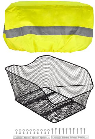 P4B | Fahrradkorb schwarz hinten inkl. Korbabdeckung XL | Schultaschenkorb Jumbo Pro Fahrrad Korb für Gepäckträger Hinterradkorb | Festmontage XXL (ca. 44 x 36 x 22 cm)
