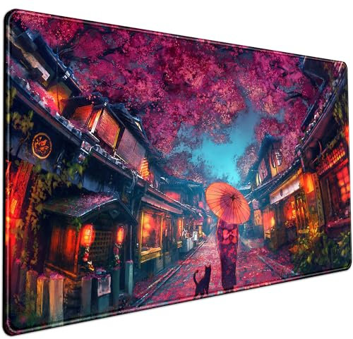 Anime Girl Large Desk Mat Ergonomic Red Cute Purple Mouse Pad XL Japanese Cat Desk Mat,Desk Pad for Keyboard and Mouse Keyboard Pad Stitched Edges Non-Slip Rubber Mat Desk Pad (31.5x15.7 in).