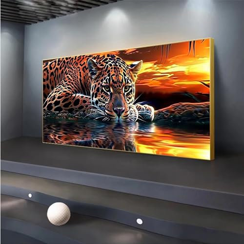 5D DIY Diamond Painting, Leopard Diamond Painting XXL Erwachsene Groß 100x233cm, Diamond Art Sonnenuntergang Diamant Painting Bilder Kinder Anfänger, Dimondpaintin Geschenke für Frauen, Wand Deko