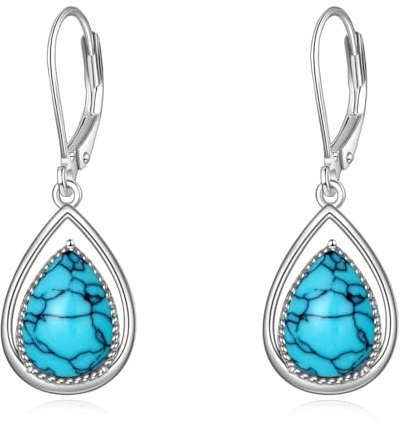 VONALA baumelnde Ohrringe aus 925er-Sterlingsilber, Larimar, Lapis, Labradorit, türkisfarbener Moosachat, Opal, baumelnde Ohrringe, Schmuck, Geschenk für Frauen und Mädchen (Türkis)