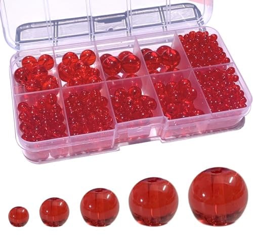 Gocelyn 470+ PCS Round Crystal Glass Beads for DIY Craft Projects (Red), Glass Spacer Loose Beads for Crafts Charms Pendants Friendship 4/6/8/10/12mm