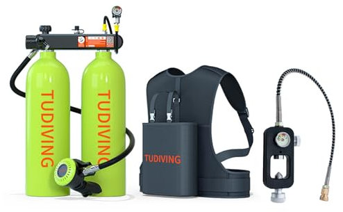 TUDIVING-Kit de tanque de aire de buceo doble portátil de 2 L, tanque de buceo de gran capacidad de 4 L, cilindro de oxígeno de buceo para rescate de exploración subacuática (Green-S700MAX A2+Vest ES)