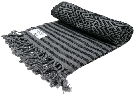 Stefano Ferrante KELIM LUX Hamamtuch Saunatuch Pestemal Fouta Strandtuch Badetuch Handtuch Baumwolle Backpacker 100x180 cm (Schwarz)