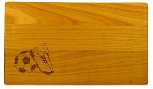 kreativherz - Schneidebrett mit Tier Motiv Fußball aus FSC zertifiziertem Kirschen-Holz - Kleines Frühstücksbrettchen für Kinder - Holz Brettchen klein Frühstücksbrett Holzbrettchen 26cmx15cmx1cm