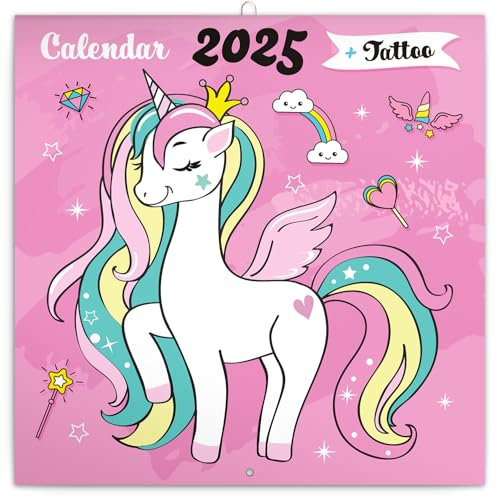 NOTIQUE Wandkalender Glückliche Einhörner 2025 Kalender, Broschürenkalender mit Monatskalendarium, Broschurkalender Tierkalender 30 x 30 cm (30x60 Geöffnet)