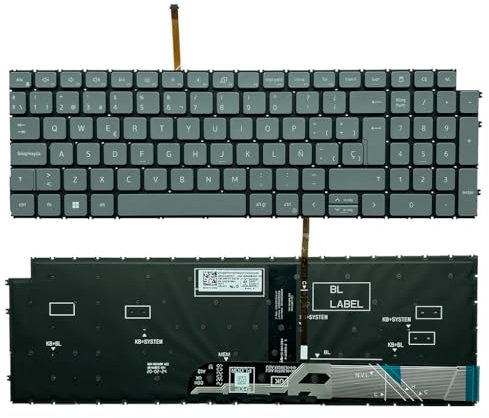 Teclado de portátil para DELL Vostro 15 3510 3515 3520 P112F 3525 5510 5515 7510 16 5620 5625 7620 P117F003 Gris con retroiluminación Diseño en español