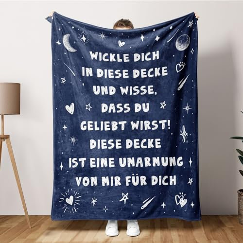 Craftique Gute Besserung Geschenk für Frauen Männer - Umarmung Kuscheldecke, Aufmunterung, Trost, Mutmacher für Freundin, Trauergeschenk Herzen (Klartext) 153x127cm