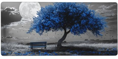 Mauspad Blau Groß 900x400x3 mm,Mousepad XXL Baum Schreibtischunterlage mit Genähten Kanten,Gaming Mauspad mit Rutschfeste Unterseite,Desk Mat für PC-Büro,Laptop,Compute,Deko Frauen Geschenke-X1661