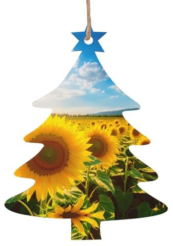 Weihnachtsbaumschmuck aus Holz, gelbe Sonnenblumen, 2 Stück