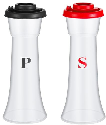 PIDUDU Set di 2 saliera e pepe in plastica con coperchio, a prova di umidità, coperchio ermetico, senza BPA, per casa, cucina, ristorante, campeggio (rosso nero)
