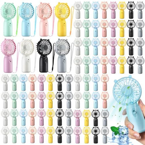 Glooglitter 80 Pcs Mini Portable Fans Bulk Handheld Battery Operated Fan with Lanyard for Makeup Eyelash, Cooling Lightweight Pocket Personal Fans for Indoor Outdoor Travel Use (8 Mixed Colors)