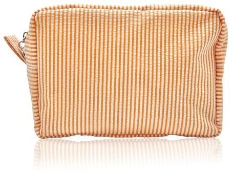 BRDXOOL Kosmetiktasche Damen Reise Große Kapazität Tragbare Gestreifte Tasche Süße Aufbewahrungstasche Damen Aufbewahrungsbox Waschbeutel Aufbewahrungstasche Weite Öffnung (Orange)