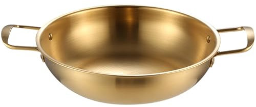 Edelstahl Nudeltopf mit Doppelgriffen, Koreanischer Ramen-Topf, Kleiner Hotpot für Einzelperson, Suppentopf, Gold (1)