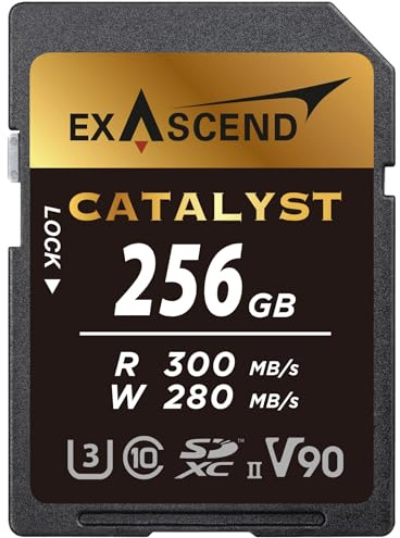 Exascend Catalyst 300MB/S 256GB SDXC UHS-II V90 SDHC Memory Card Cinema-Quality 8K UHD up to 280 MB/s Write Speeds, 300 MB/s Read UHS-II, Class 10, U3, V90 SD Card (UHS-II V90, 256GB)