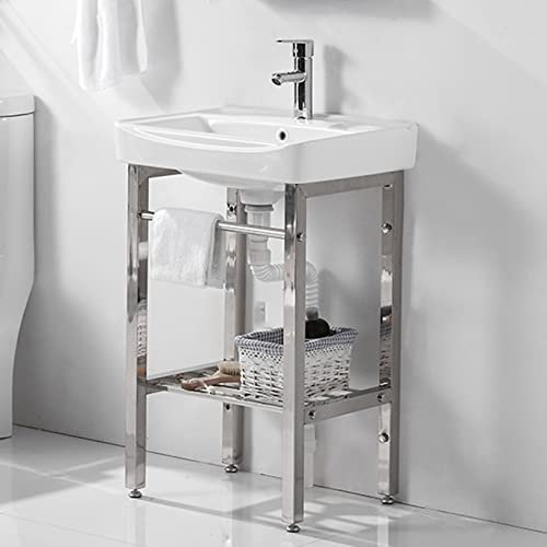 Lavabo de cerámica con base para cocina, fregadero independiente, de porcelana, rectangular, con estante de acero inoxidable para baño rústico, un solo color, 43 x 36 x 77 cm,Onecolor-L43xW36xH77cm