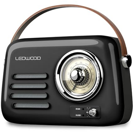 Radio Rétro Portable Ledwood Alma, FM, Bluetooth 5.3 Entrée USB, Puissance 30W - Batterie 3,7V-1500mAh - Retro Vintage - Noir