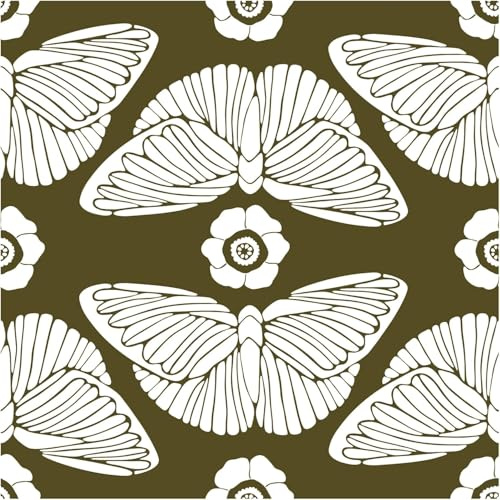 ICYEHAO Self Adhesive Wallpaper Green,44 x 1000 cm Black and White Floral Butterfly Wallpaper Green Peel and Stick Wall Paper Self Adhesive Furniture Wrap for Living Room,Bedroom,Bathroom,Cabinets
