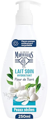 Le Petit Marseillais - Lait Soin Hydratant (Flacon-Pompe de 250 Ml) – Lait Corps pour Peaux Sèches – Lait Corporel Hydratation 48H à la Fleur de Tiaré