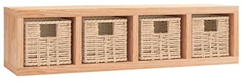 Makastle Wandregal mit 4 Abnehmbar Körbe, Rechteckig Regalboden, Schweberegal für Küche, Wohnzimmer, Schlafzimmer, Braun 62x18x16 cm Massivholz Nussbaum