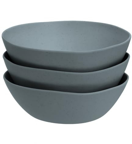 Juego de 3 ensaladeras fabricadas en melamina color azul de 23 cm | Ligeras y aptas para lavavajillas, ideales para servir tus guarniciones frescas sin riesgo de rotura. No usar en microondas.