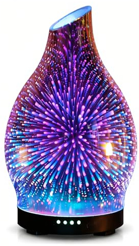 JOYOLO Essential Oil Diffuser, 120ML 3D Fireworks Glass | 7 Color LED Lights & Auto Shut-Off, Ultrasonic Whisper Quiet with 4 Timer for Home Office Bedroom