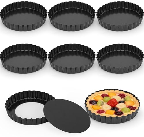 AZKEEGREY 8 Stück 12 cm Tarteform mit Hebeboden Nonstick | Mini Quicheform Abnehmbare Förmchen, Tarte Form Rund, Tortenbodenform, Obstkuchenform für Quiche, Tarte