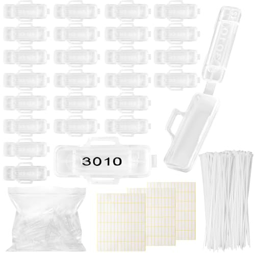 Dshunnc 150 stycken kabelmärkningsklämma set med 150 kabelmarkeringar + 200 buntband + 3 etikettark, återanvändbar kabelmärkning för elinstallation, serverrum, kontor och hushåll (3010)