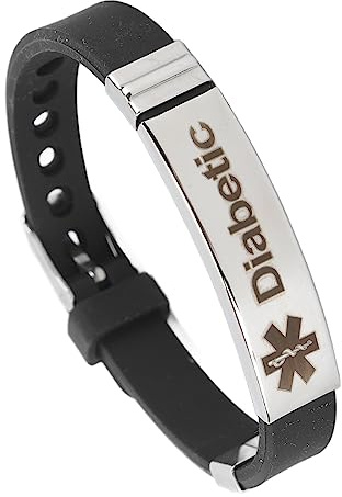 Xiuganpo Diabetes Alert Armband Stilvolles, Praktisches, Verstellbares Silikon-Edelstahl-Armband für Diabetiker zu Hause