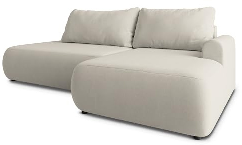 Masseno Ecksofa NUVIRA CL L-S mit Schlaffunktion L-Form, Japandi Sofa mit Bettkasten, Wohnzimmersofa, Couch, Soffa, Bettsofa, Couchgarnitur - Creme, Castel 03