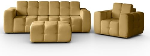 MW EURO-MEBLE Polstermöbel Set BONA, Sofa Set, Wohnzimmermöbel, Couchgarnitur 3+1+Pouf (Gold: Raven 66)