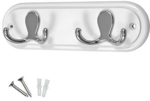 Headbourne Compact Door Wall Mounted Robe Coat Rack with 2 Double Hooks, Fixings Included, 22.5cm, Polished Chrome on White