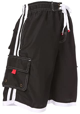 Sakkas 3097WS Hommes Boardshort/Maillot de Bain Planche Patins Rayures Contrastées - Noir / 5X-Grand