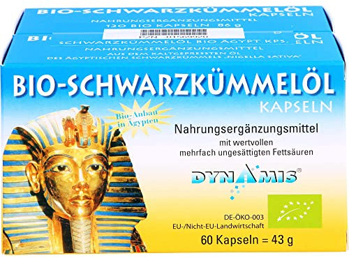 BIO Schwarzkümmelöl Kapseln + Stark tocopherolhaltige Extracte natürlichen Ursprungs – 120 Stück – kaltgepresst aus ägyptischer BIO-Schwarzkümmelsaat – laborgeprüft und BIO-zertifiziert – von DYNAMIS