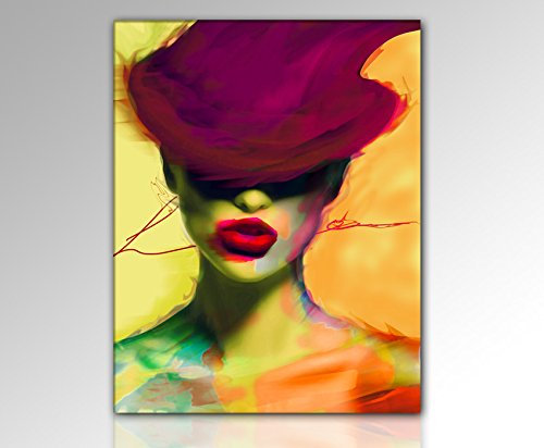 Paul Sinus Art HUT GIRL BY Wandbild Leinwand auf Keilrahmen - Halboriginal Öl Acrylgemälde kombiniert mit Fineartprint (120x160cm)