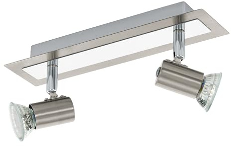 EGLO LED Deckenlampe Rottelo, 2 flammige Deckenleuchte | Deckenstrahler aus Metall, Wohnzimmerlampe in Nickel-Matt, Chrom, Spots inkl. GU10 Leuchtmittel, warmweiß