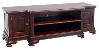 Lowboard im antiken Stil aus Massivholz | TV-Schrank Fernsehschrank TV-Plasmaschrank | dunkler Nussbaum-Farbton L: 180 cm (2443)