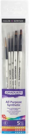 Daler-Rowney Graduate Multi-Technique Synthetic Hair Brushes with Short Handles Wallet Set, Details, 5 Assorted Brushes, Ideal for Students