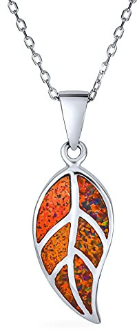 Bling Jewelry Edelstein Kreierter Orange Brauner Feueropal Einlage Natur Blatt Anhänger Halskette Western Schmuck Für Frauen Teenager .925 Sterlingsilber Oktober Geburtsstein