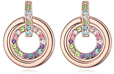 Bungsa rosegoldfarbene OhrringeSWEETS - runde Ohrstecker rosé für Damen mit bunten Kristallen - frei hängend - Frauen Ohrschmuck Strass pastell - studs earrings crystals colorful