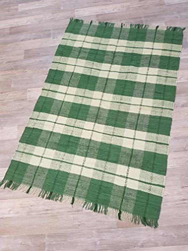 Kottig Fleckerlteppich Handweb Fleckerl Teppich ULM 120x170 cm 100% Baumwolle Karo grün