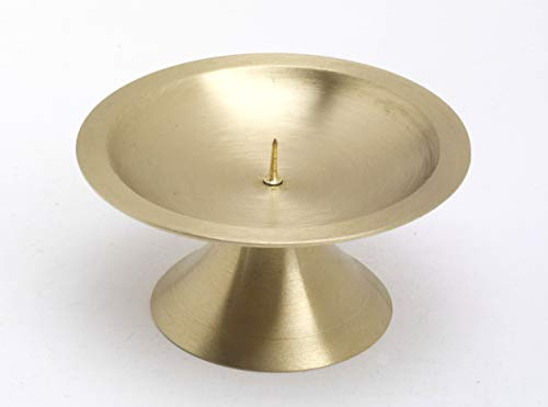 Kerzenleuchter Scheibenleuchter Messing Gold matt satiniert mit dünnen Dorn Ø 11 cm ideal für Kerzen, Taufkerzen, Kommunionkerzen