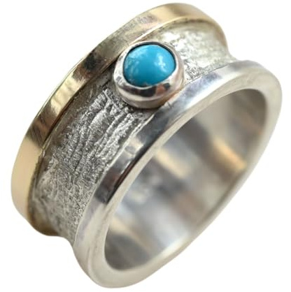Bicolor Ring Maya mit einem Türkis-Stein und einer Kante aus 333 Gold