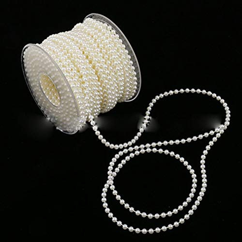 Egurs 20 Meter Perlenband Perlengirlande Perlenkette Perlenschnur für Hochzeit Deko Tischdeko DIY-Handwerk,4mm Beige