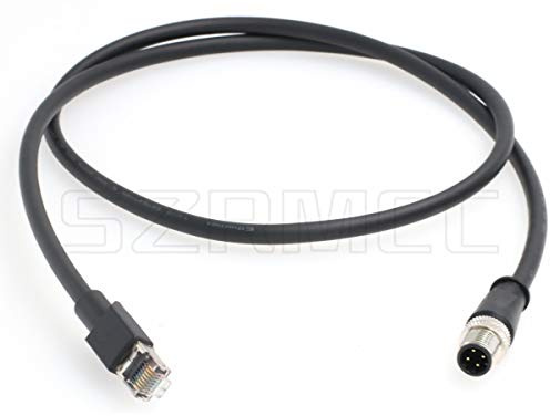 SZRMCC M12 Ethernet Cable D-Code 4 Pin Male to RJ45 Connector High Flex Cat5e Shielded Waterproof Network Cable for Industrial Camera Sensor (1m,Black)