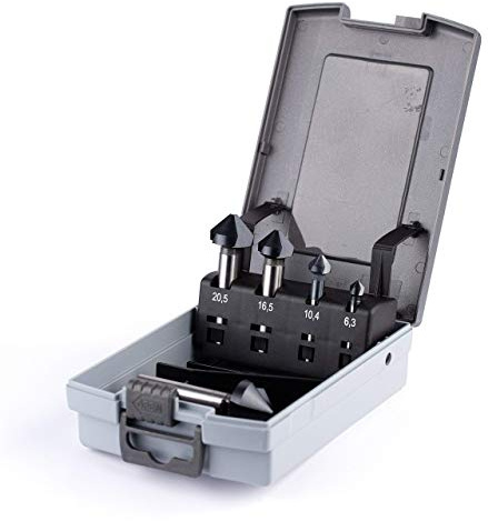 WSH-TOOLS Kegelsenker Set 5-teilig AlTiN-beschichtet 6,3 mm - 25mm HSS-G 90° Winkel in Rosebox
