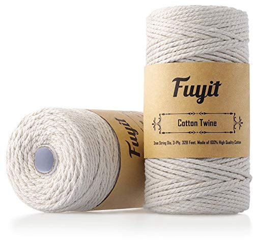 Fuyit Corde Macramé 3mm, 200m 100% Coton Naturelle Cordelette pour Décoration, Bricolage, Emballages de Cadeau, Jardinage - Beige